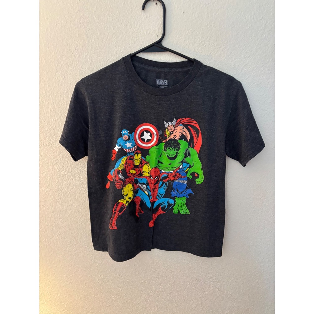 Marvel Avengers Boys T-Shirt Large 10/12 Heather Grey Spider-Man Iron 
A1173